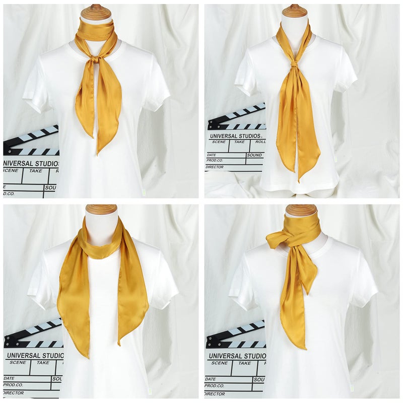 GERINLY Yellow Long Neckerchief Pure Mustard Skinny Scarf Necktie for 50's Costume Party Hair Scarf Belt Gold Scarves (Yellow) - Image 2